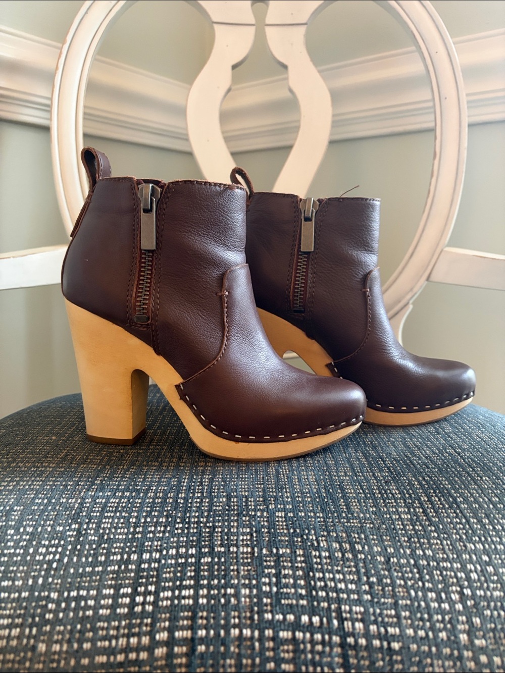 Dolce Vita Brown Leather Booties with Light Wood Heel